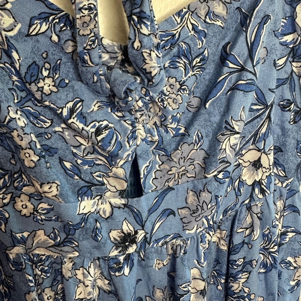 House of Harlow 1960 Blue Floral Linen Blend Tiered Maxi Dress Size Medium - Picture 5 of 8